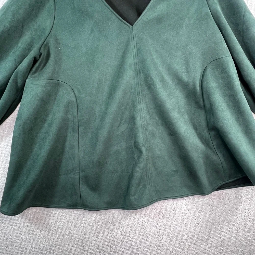 Tuckernuck Women's Green Faux Suede Blouse V Neck Puff Sleeve Tunic‎ XXL